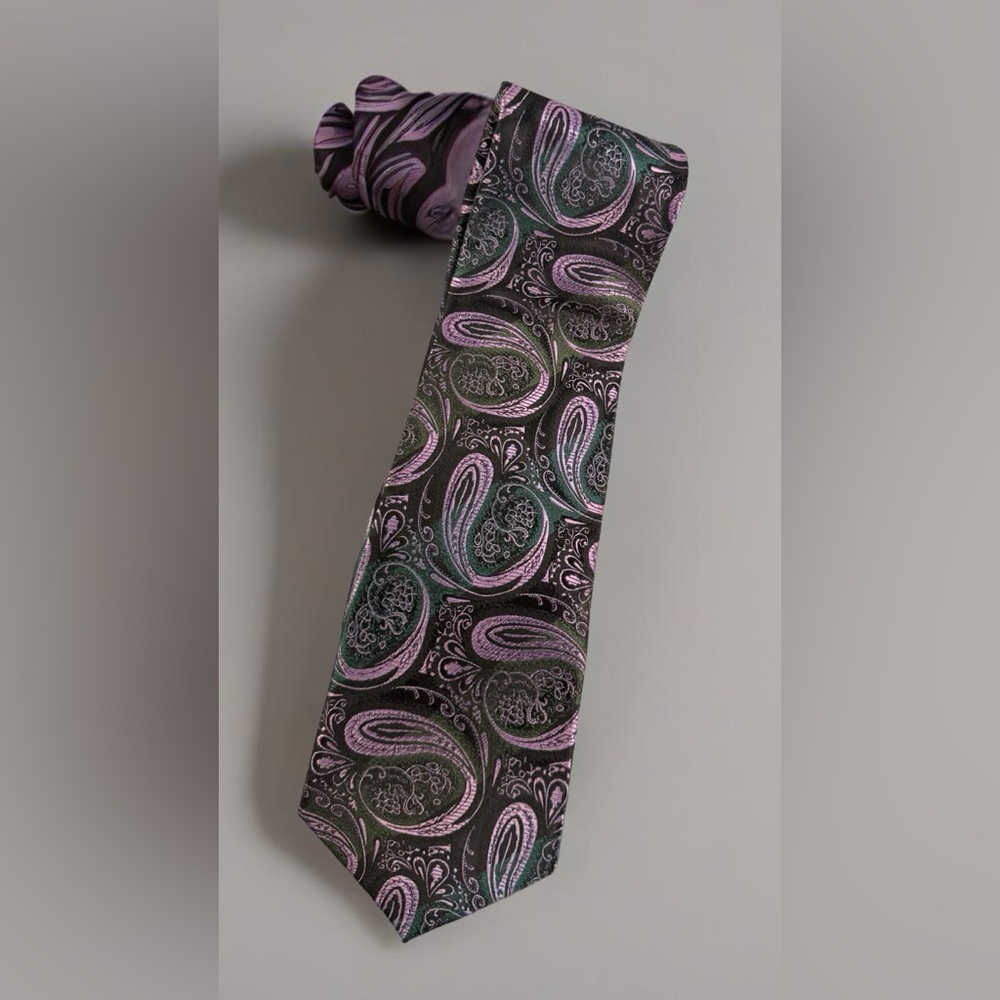 Antonio Ricci Couture Mens Tie 58” Black Purple Paisley Handmade Quality EUC